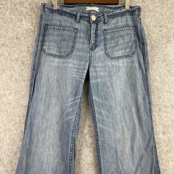 Free People Jeans Womens 31 Light Wash Wide Leg Stretch Mid Rise Boho Festival - Picture 2 of 14